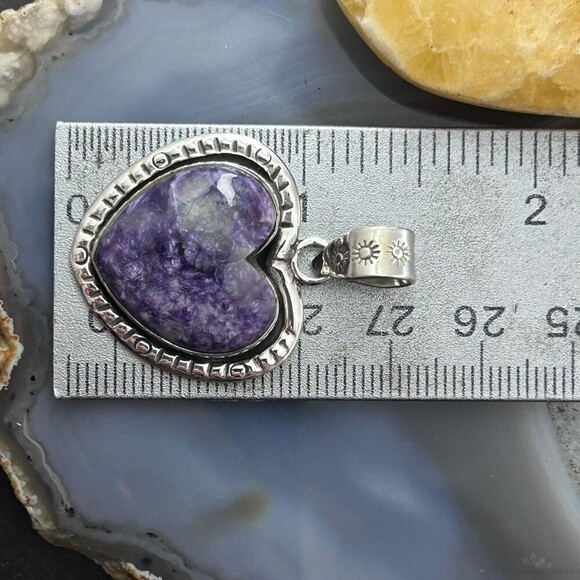 Sterling Silver Southwestern Style Charoite Decorated Heart Pendant For Women #1 - Picture 10 of 10